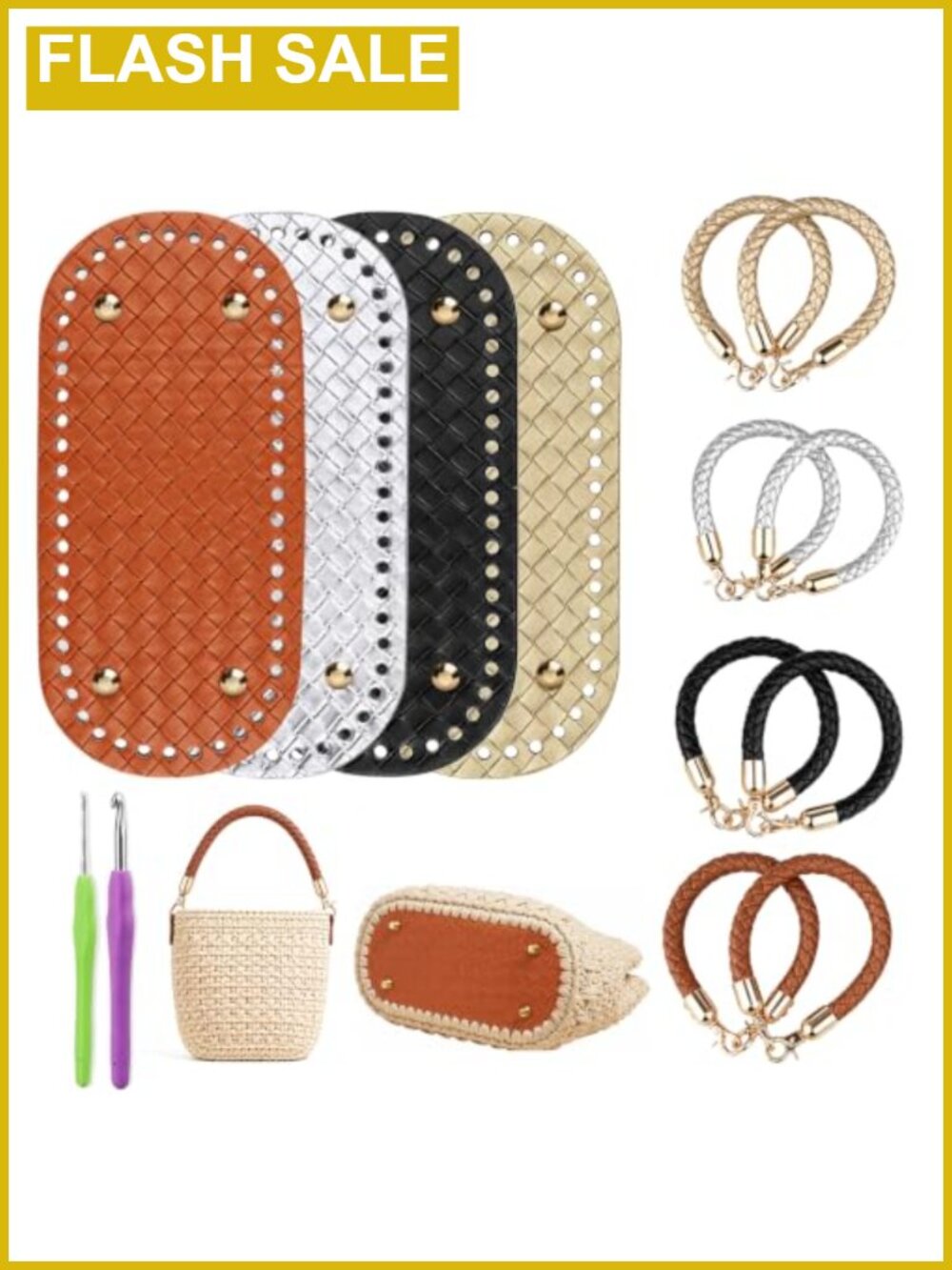 Dawitrly Crochet Bag Making Kit PU Leather Purse Bases Braided Handles DIY